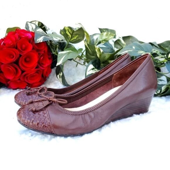 Cole Haan Leather Brown Wedge Platform Nike Air Academia Comfort Bow Woven - Picture 3 of 9